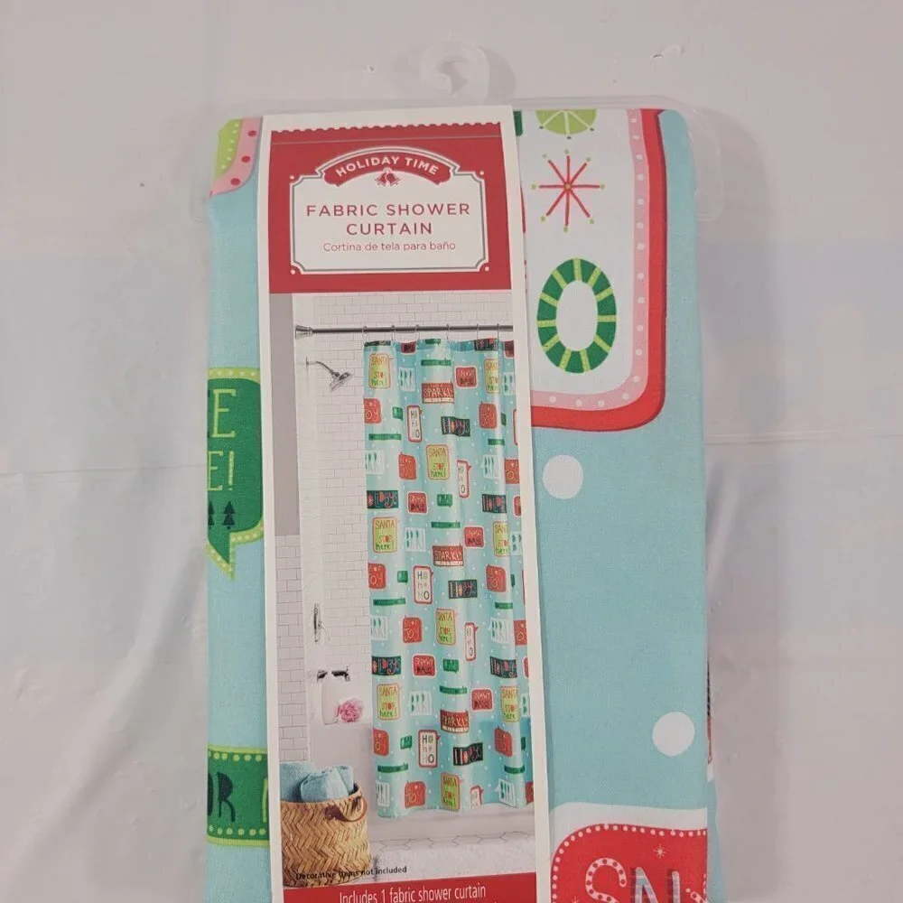 Holiday Time HOLIDAY GREETINGS Graphic Fabric Shower Curtain - 72”x 72”